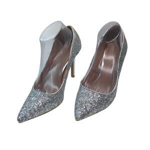 Christian Siriano Payless Womens Silver Glitter Pointed Toe Pumps Size 8.5